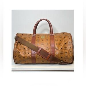 MCM Cognac Visetos Vintage Travel Top Handle Detachable Strap Duffle Bag 21” L
